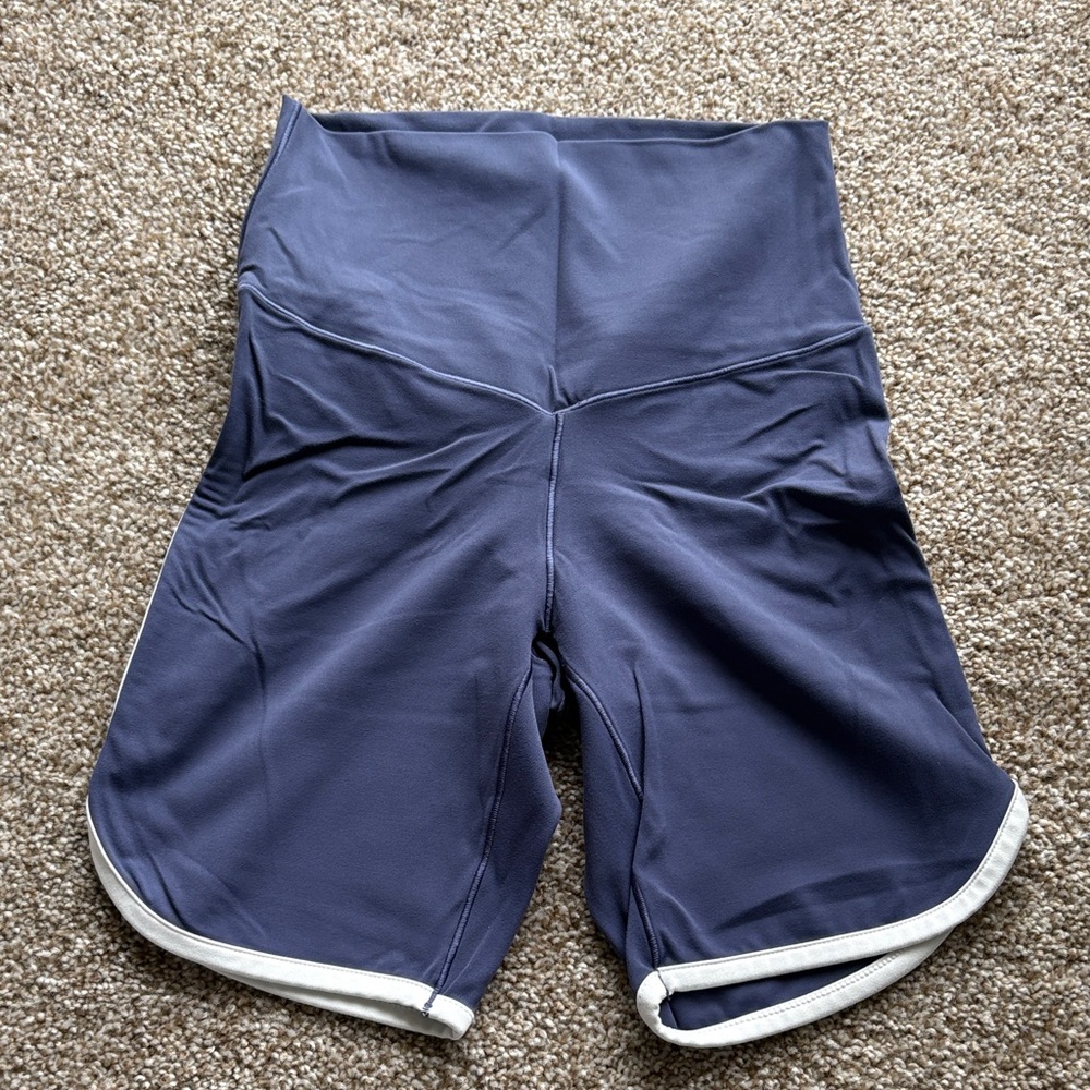 aerie Navy Blue High-Waist Bike Shorts with White Trim